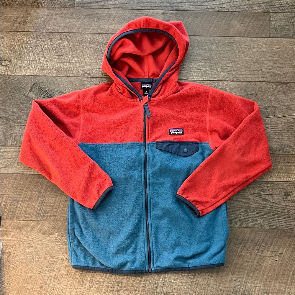 Patagonia Kids' Coral and Teal Hooded Fleece Jacket